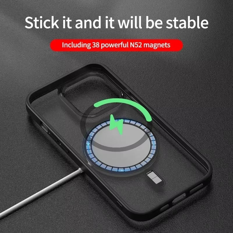 Luxury iPhone Case MagSafe Compatible Clear Cover — Transparent Acrylic Back with Soft TPU Frame, Magnetic Wireless Charging, Shockproof Anti-Fingerprint Design