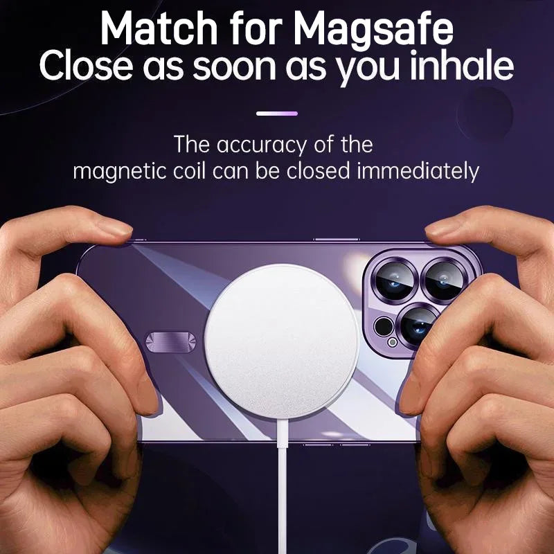 Luxury iPhone Case MagSafe Compatible Plating Clear Cover — Magnetic Wireless Charging Support, Lens Protector, Anti-Fingerprint Scratch-Resistant Design