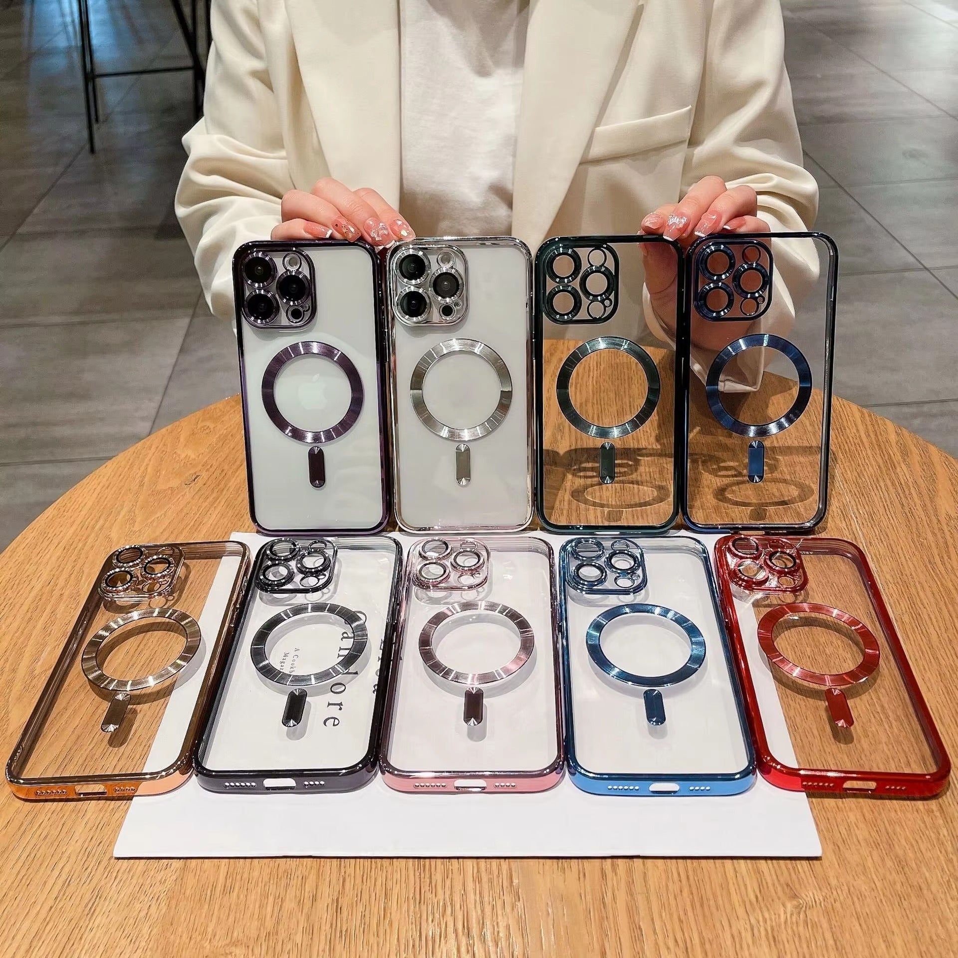 Luxury iPhone Case MagSafe Compatible Plating Clear Cover — Magnetic Wireless Charging Support, Lens Protector, Anti-Fingerprint Scratch-Resistant Design