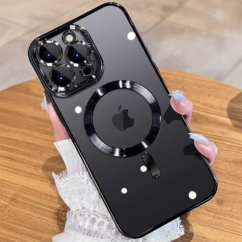 Luxury iPhone Case MagSafe Compatible Plating Clear Cover — Magnetic Wireless Charging Support, Lens Protector, Anti-Fingerprint Scratch-Resistant Design