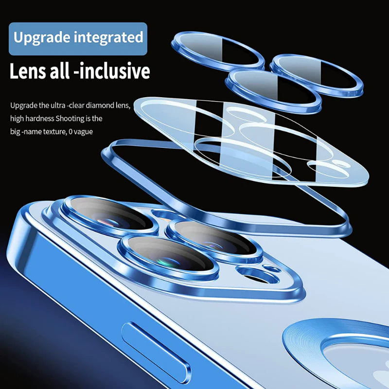 Luxury iPhone Case MagSafe Compatible Plating Clear Cover — Magnetic Wireless Charging Support, Lens Protector, Anti-Fingerprint Scratch-Resistant Design