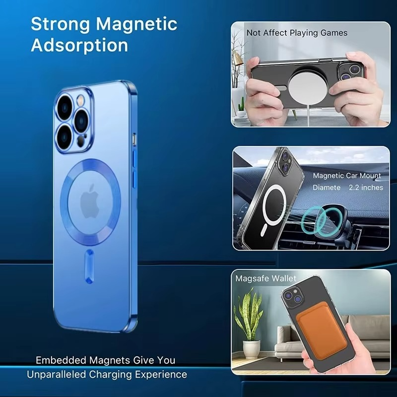 Luxury iPhone Case MagSafe Compatible — Magnetic Plating Cover, Transparent, Shockproof, Anti-Fingerprint, Anti-Scratch, Dustproof, Wireless Charging