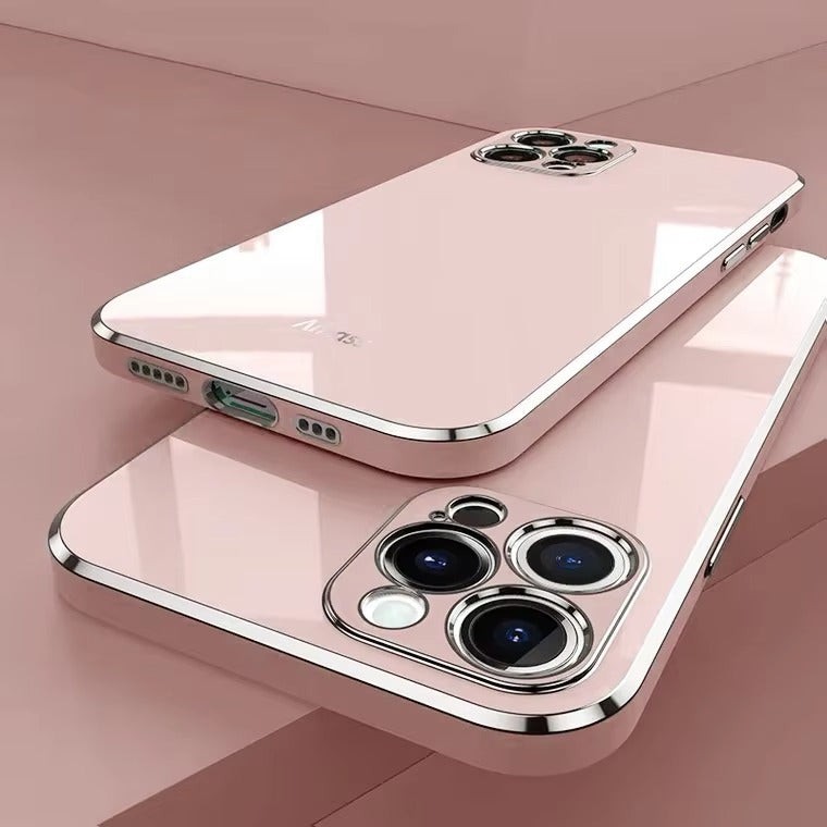 Luxury iPhone Case Soft Silicone Plating Cover — Solid Color Design, Slim Shockproof Protection, Flexible Anti-Scratch Finish, Lightweight and Stylish