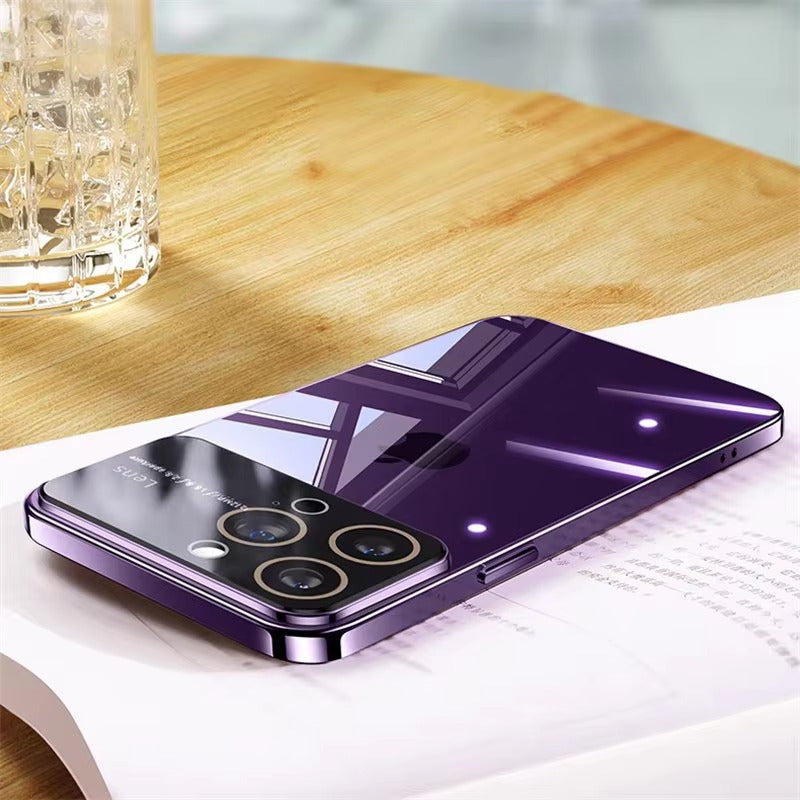 Luxury iPhone Case Tempered Glass Camera Protection — Transparent Acrylic Hard Cover, Plated Edges, Slim Shockproof Design, Scratch-Resistant Clear Finish