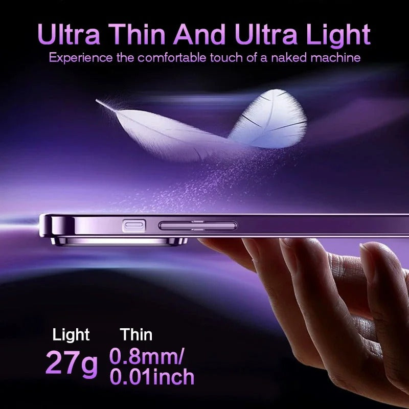 Luxury iPhone Case Tempered Glass Camera Protection — Transparent Acrylic Hard Cover, Plated Edges, Slim Shockproof Design, Scratch-Resistant Clear Finish