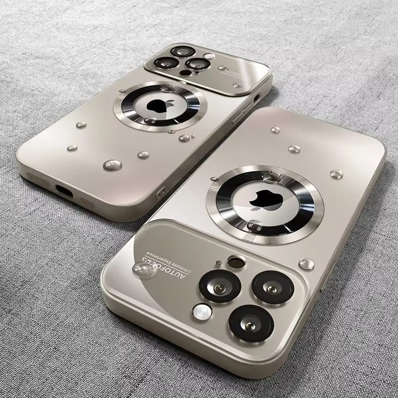 Luxury iPhone Case Titanium Metallic Matte Design — MagSafe Compatible with Glass Lens Protection, Slim Shockproof Anti-Fingerprint Scratch-Resistant Cover