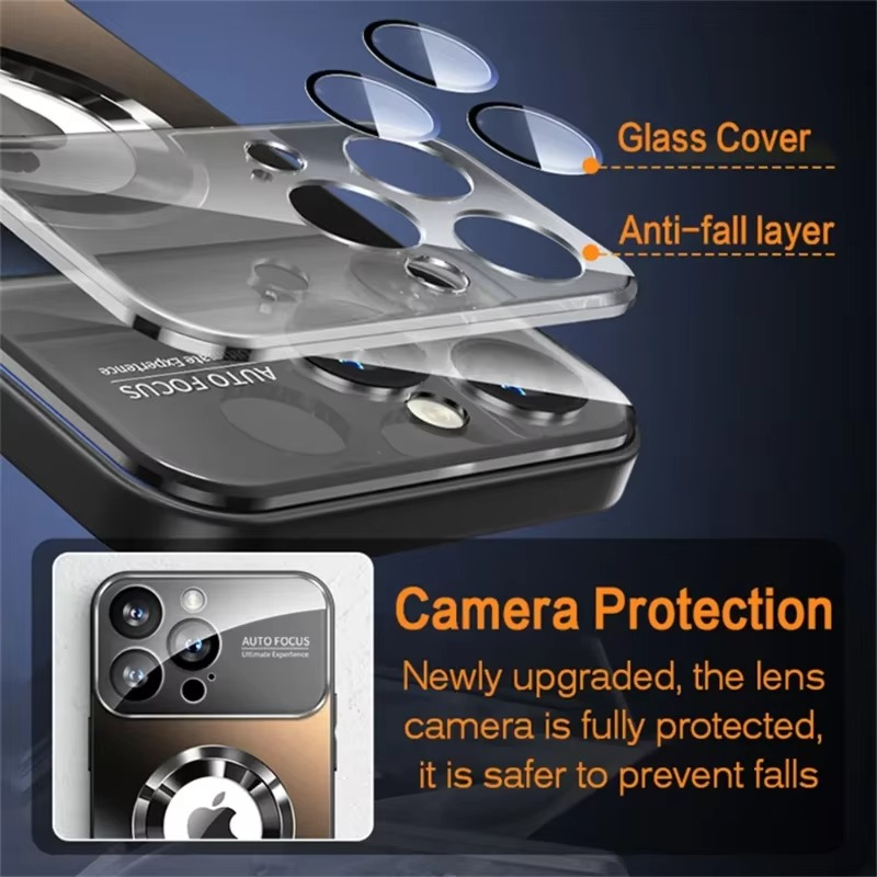 Luxury iPhone Case Titanium Metallic Matte Design — MagSafe Compatible with Glass Lens Protection, Slim Shockproof Anti-Fingerprint Scratch-Resistant Cover