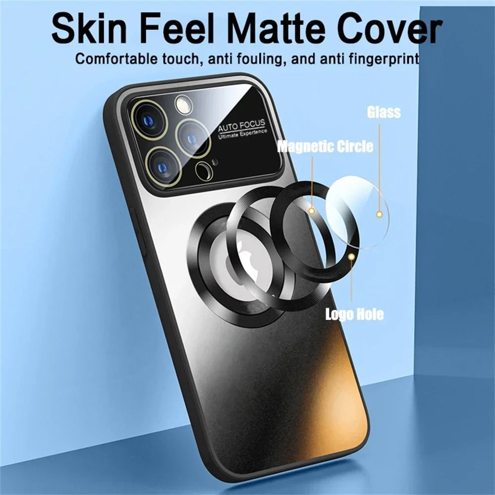 Luxury iPhone Case Titanium Metallic Matte Design — MagSafe Compatible with Glass Lens Protection, Slim Shockproof Anti-Fingerprint Scratch-Resistant Cover