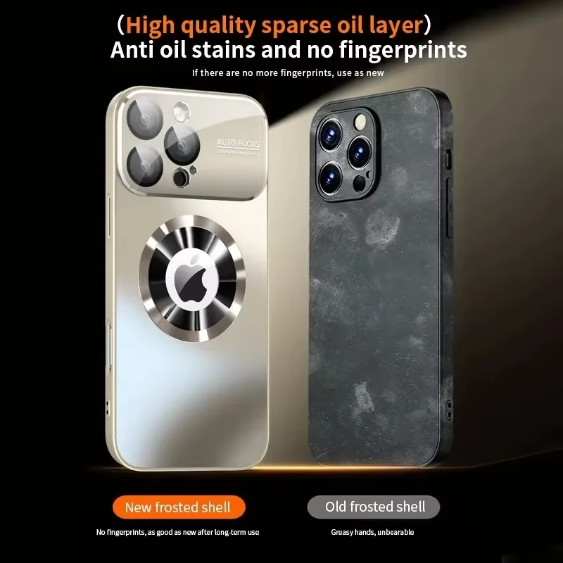 Luxury iPhone Case Titanium Metallic Matte Design — MagSafe Compatible with Glass Lens Protection, Slim Shockproof Anti-Fingerprint Scratch-Resistant Cover