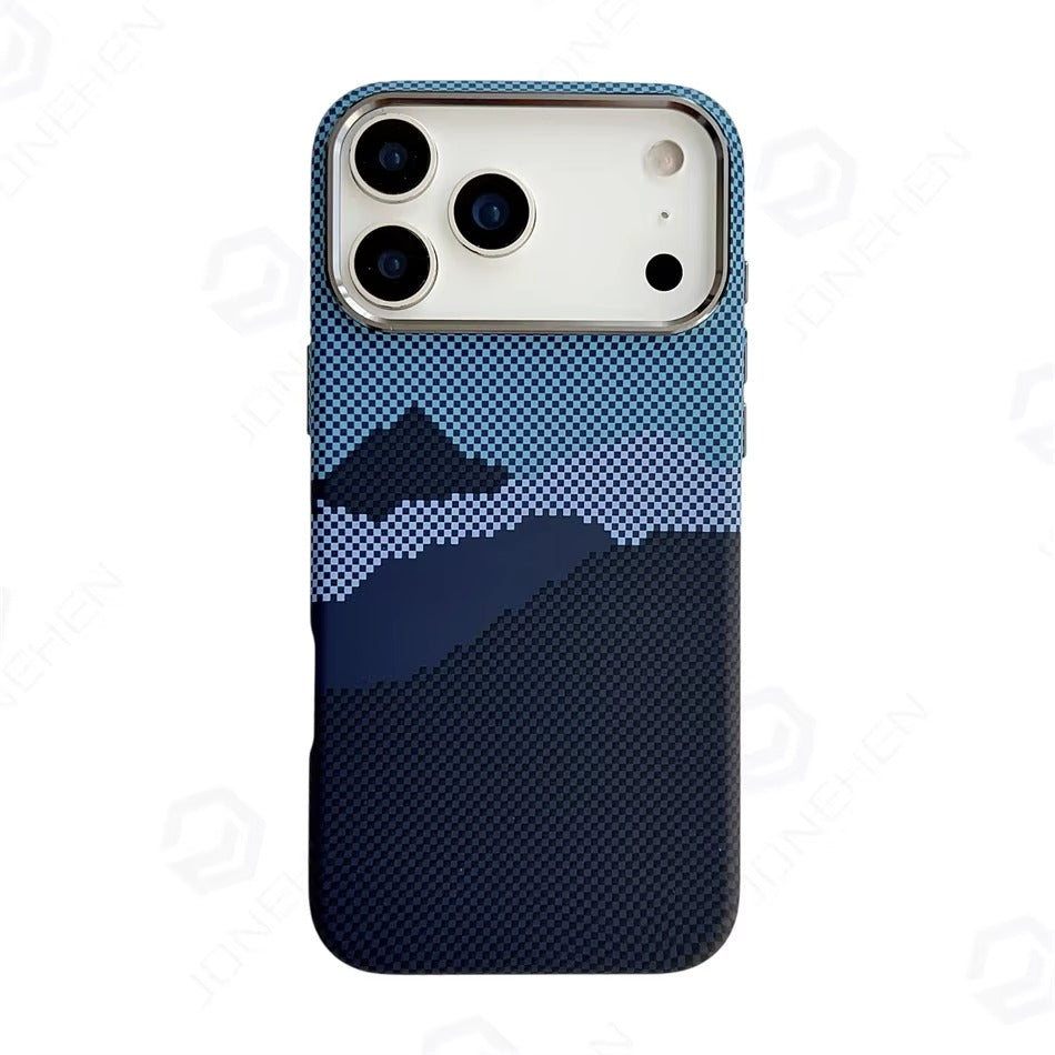 Luxury iPhone Case — 1500D Kevlar Carbon Fiber MagSafe Cover with Metal Lens Ring, Shockproof Anti-Fingerprint Anti-Scratch Textured Design