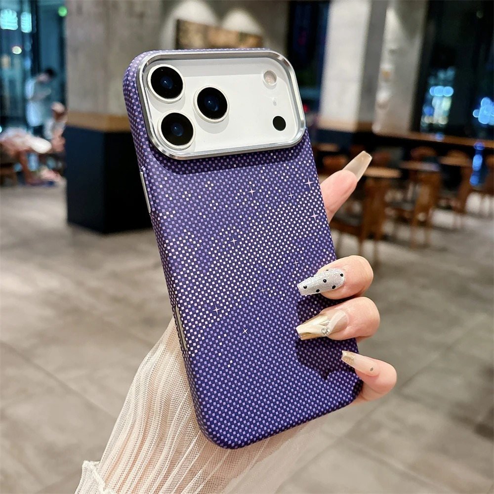 Luxury iPhone Case — 1500D Kevlar Carbon Fiber MagSafe Cover with Metal Lens Ring, Shockproof Anti-Fingerprint Anti-Scratch Textured Design