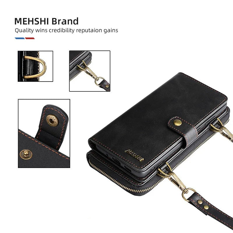 Luxury iPhone Case — 2-in-1 Detachable PU Leather Wallet Cover with Zipper Purse, Magnetic Flip Clasp, Heavy-Duty Dual-Layer Protection and Lanyard