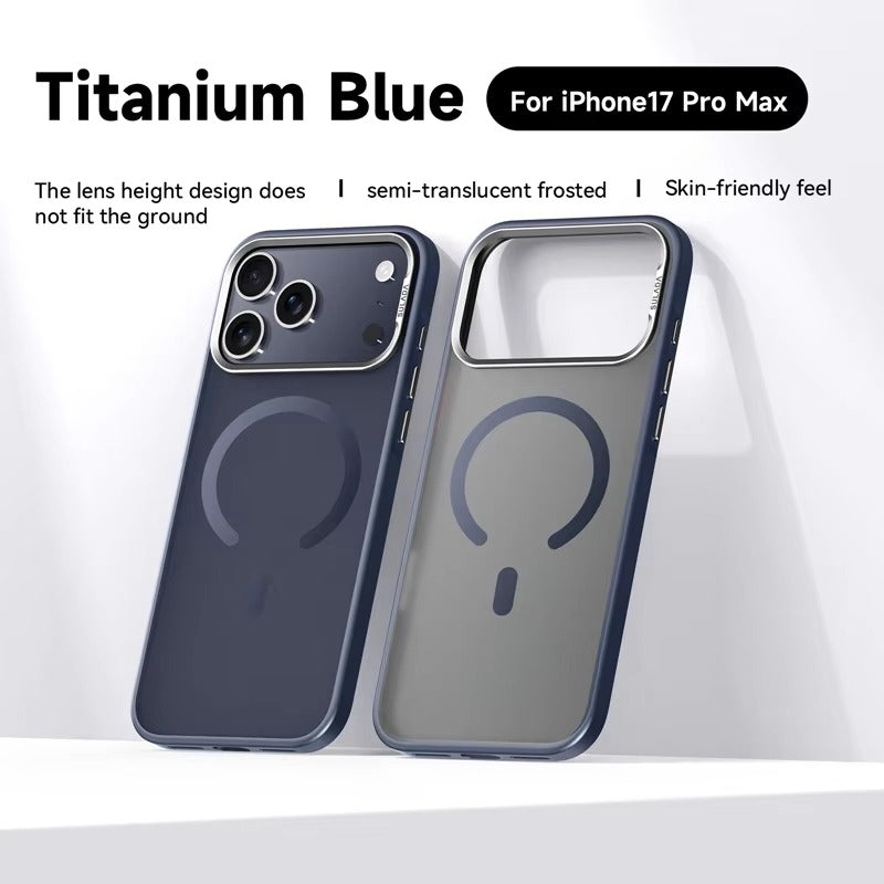 Luxury iPhone Case — Alloy Lens Frame Matte MagSafe Cover with Translucent Hybrid Design, Magnetic Shockproof PC+TPU Hard Half-Wrapped Protection