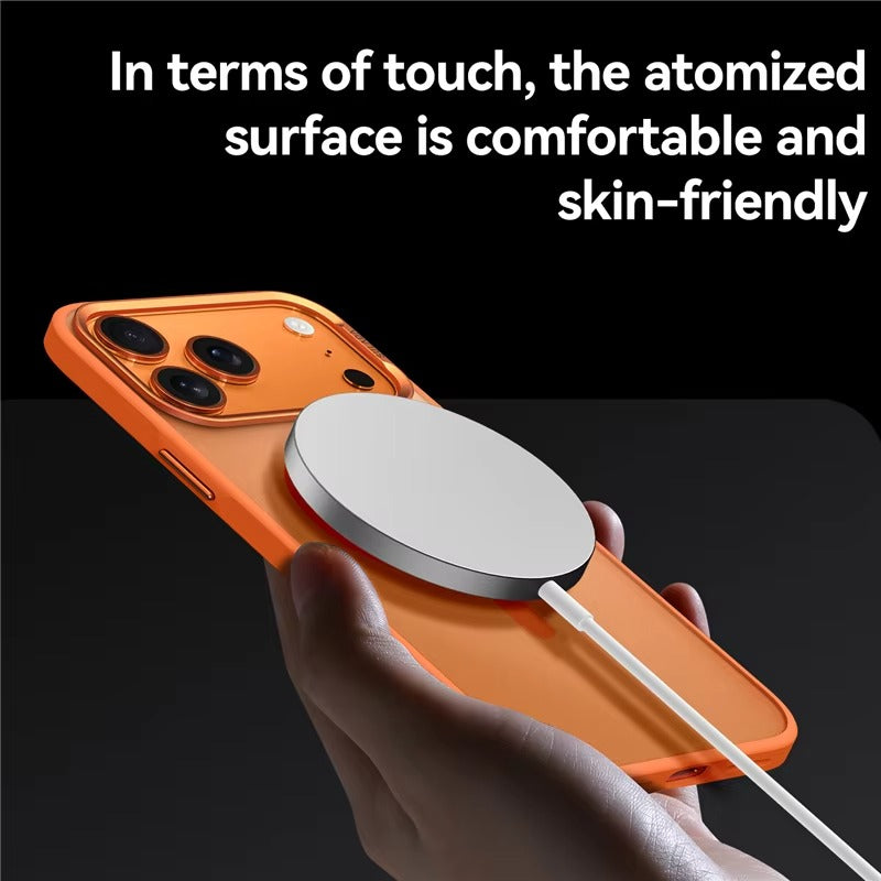 Luxury iPhone Case — Alloy Lens Frame Matte MagSafe Cover with Translucent Hybrid Design, Magnetic Shockproof PC+TPU Hard Half-Wrapped Protection