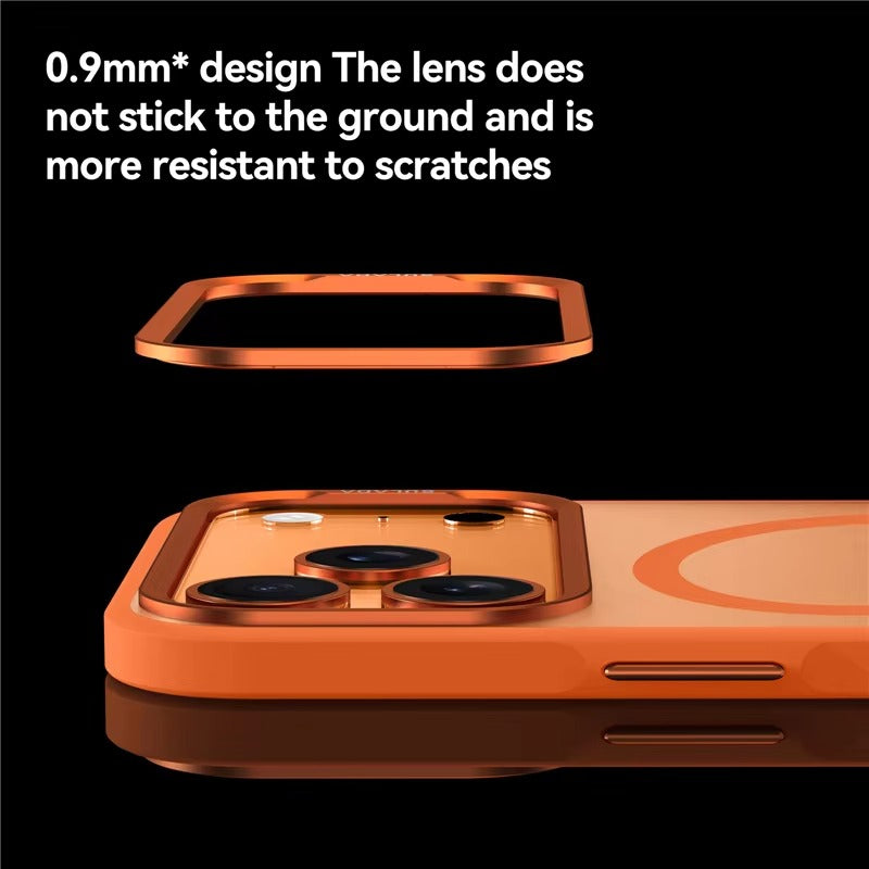 Luxury iPhone Case — Alloy Lens Frame Matte MagSafe Cover with Translucent Hybrid Design, Magnetic Shockproof PC+TPU Hard Half-Wrapped Protection