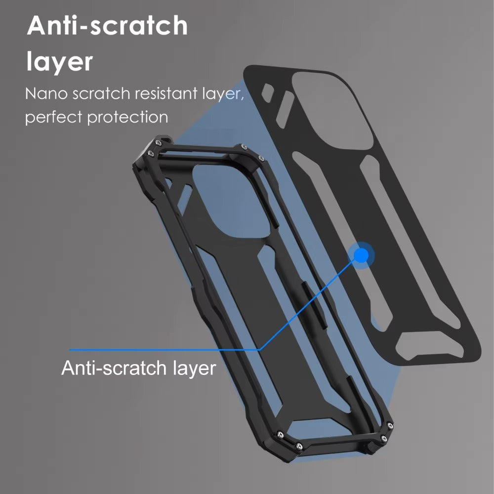 Luxury iPhone Case — Aluminum Alloy Metal Armor Cover with Cooling Design, Military-Grade Shockproof Protection, Heavy-Duty Anti-Scratch Matte Finish & Non-Slip Grip