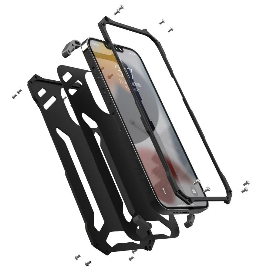 Luxury iPhone Case — Aluminum Alloy Metal Armor Cover with Cooling Design, Military-Grade Shockproof Protection, Heavy-Duty Anti-Scratch Matte Finish & Non-Slip Grip