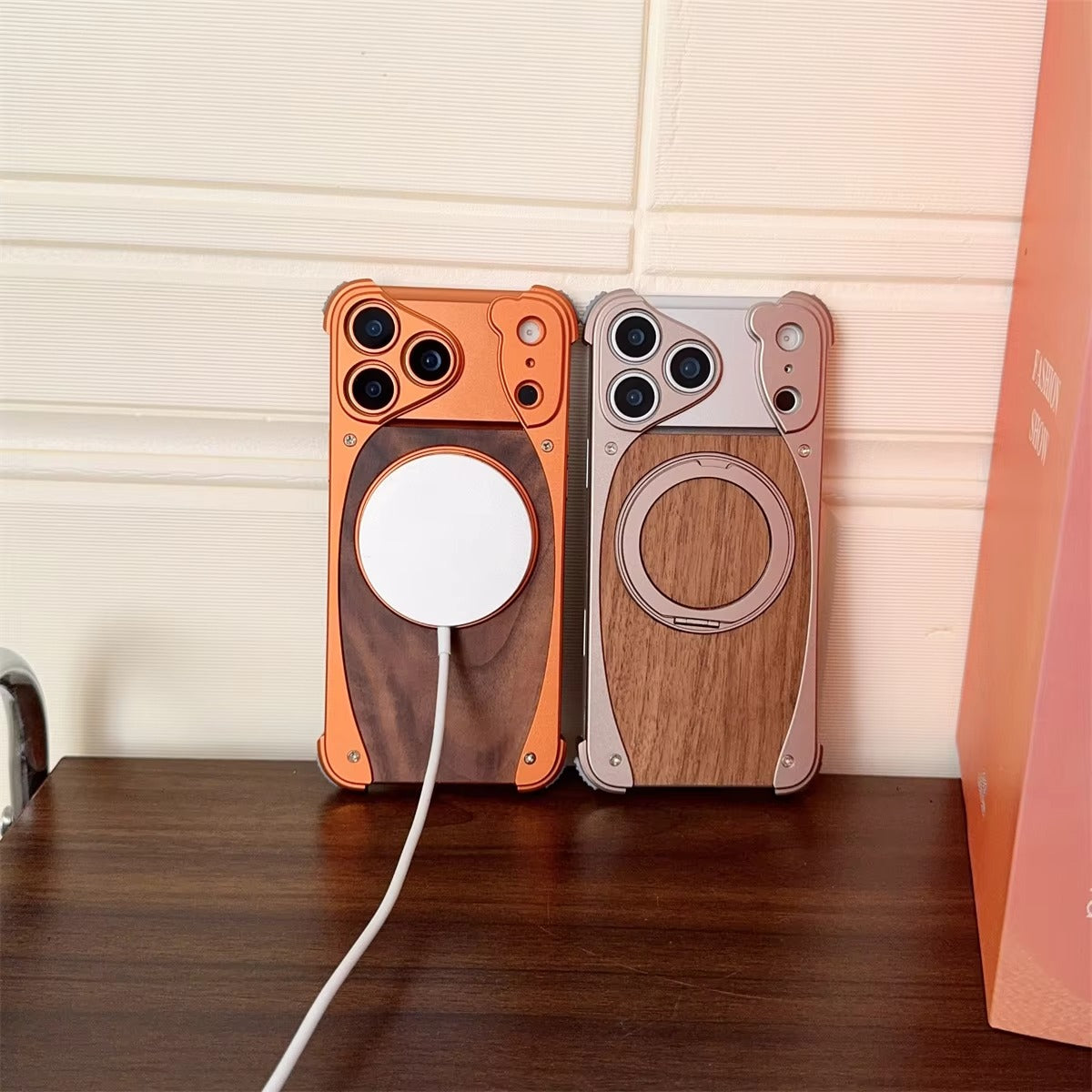 Luxury iPhone Case — Aluminum Metal Golden-Thread Magnetic Cover with Shockproof Bracket and Drop-Proof Durable Protection