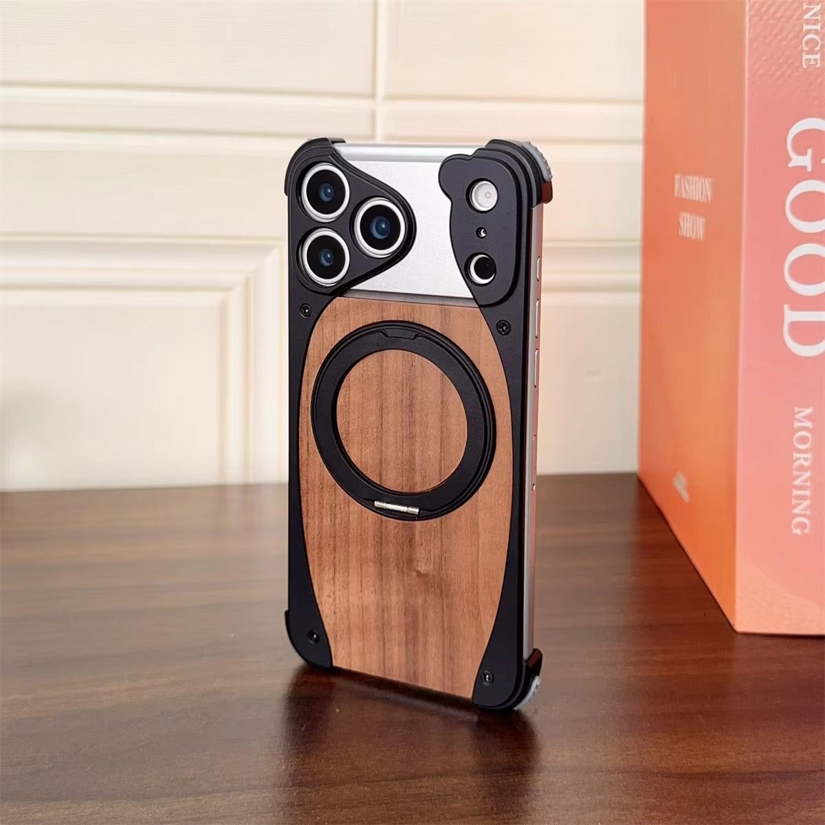 Luxury iPhone Case — Aluminum Metal Golden-Thread Magnetic Cover with Shockproof Bracket and Drop-Proof Durable Protection