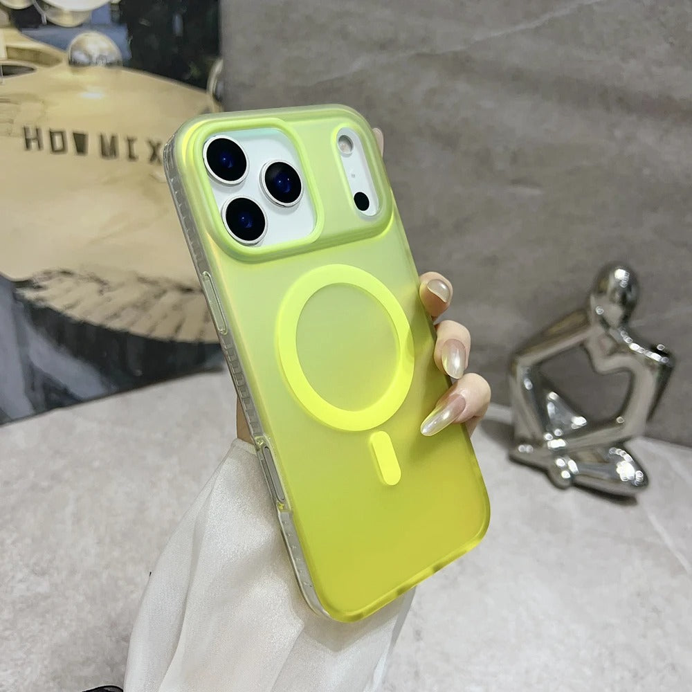 Luxury iPhone Case — Aurora Gradient Magnetic Cover with Shockproof Lightweight Design, Double-Color Finish and Non-Slip Wireless-Charging Compatibility