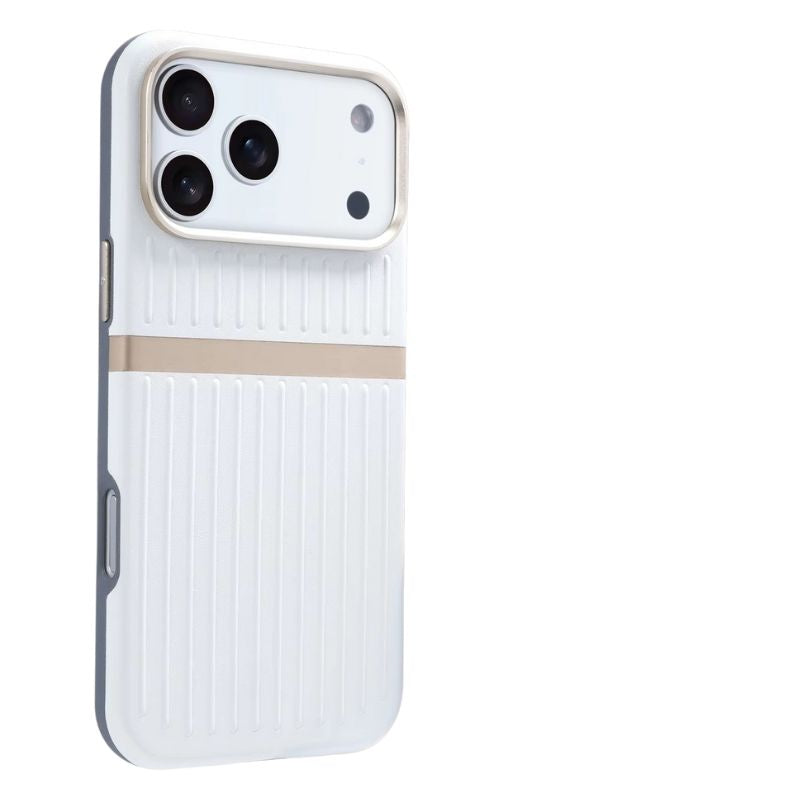 Luxury iPhone Case — Built-In MagSafe Leather Cover with Luggage-Pattern Splice Design, Shockproof Protection and Matte Anti-Fingerprint Finish