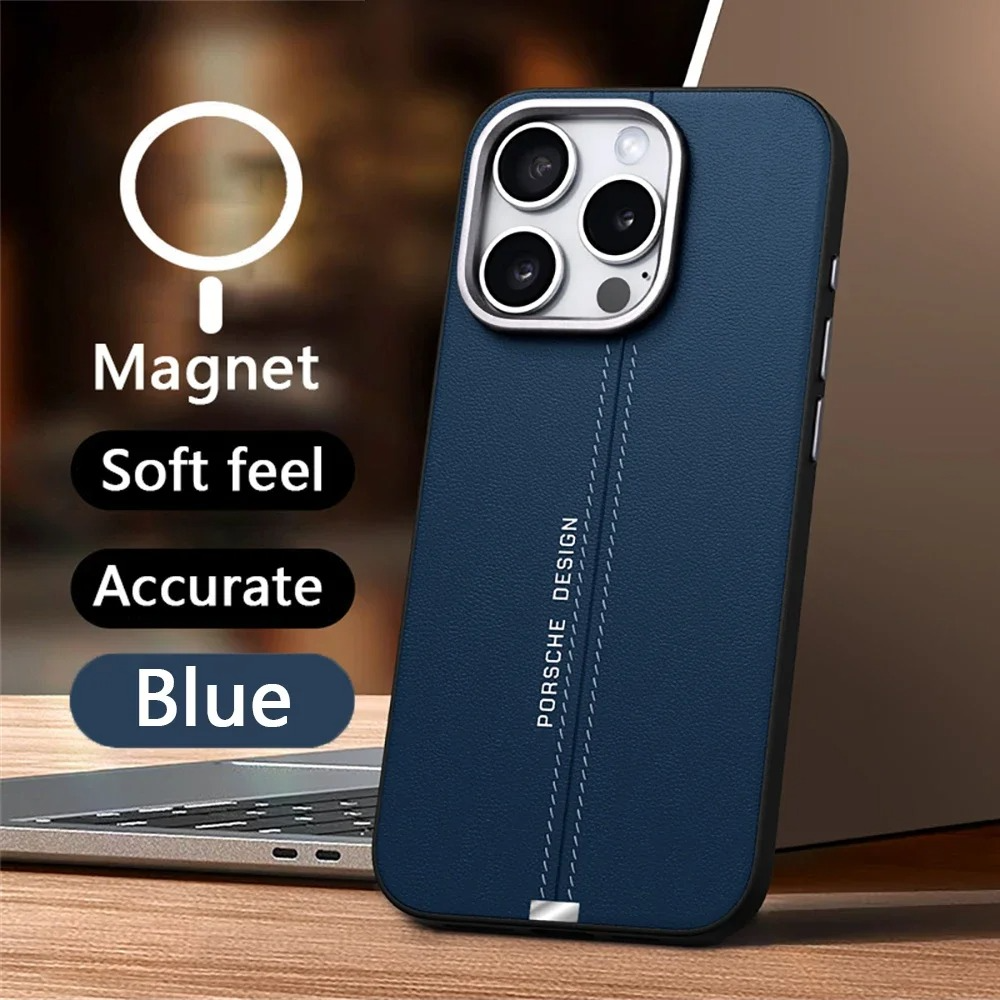 Luxury iPhone Case — Business Leather MagSafe Magnetic Cover with Anti-Fall Protection, Metal Buttons & Premium Durable Design