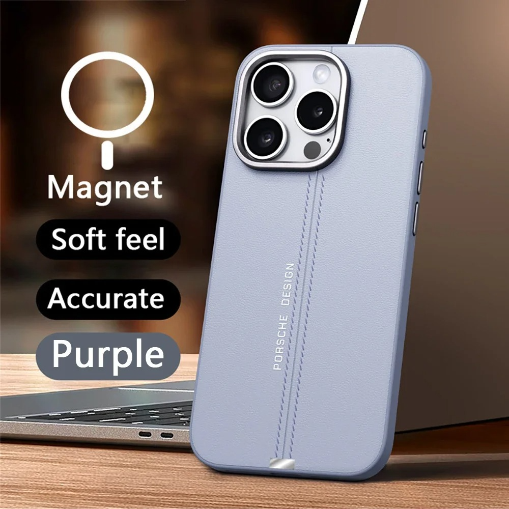 Luxury iPhone Case — Business Leather MagSafe Magnetic Cover with Anti-Fall Protection, Metal Buttons & Premium Durable Design