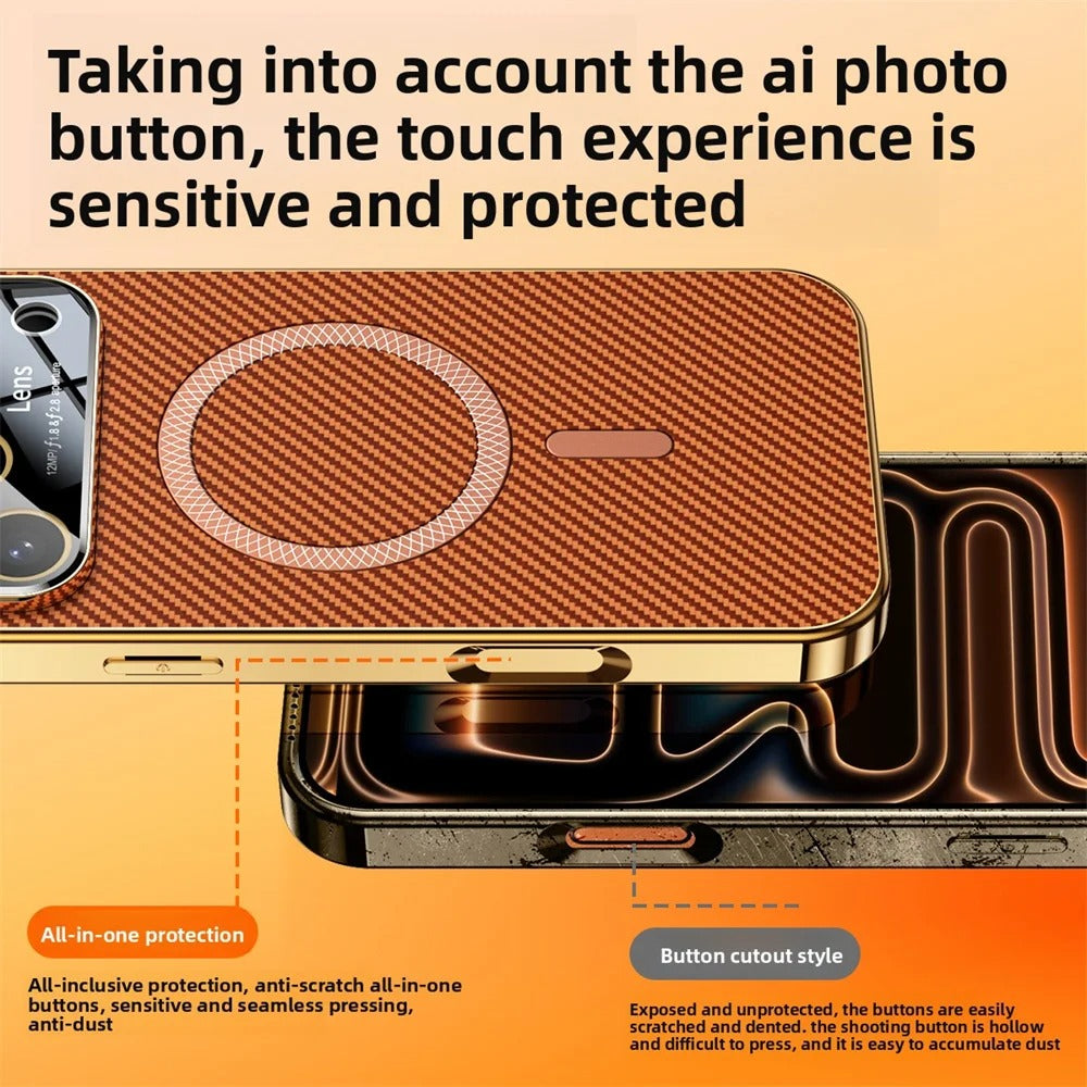 Luxury iPhone Case — Carbon Fiber Soft TPU MagSafe Cover with Slim Shock-Resistant Design and Lightweight Protective Finish