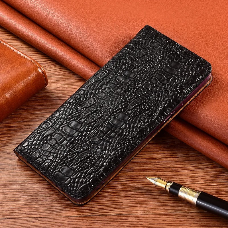 Luxury iPhone Case — Crocodile Claw Genuine Leather Flip Cover with Card Pocket, Non-Slip Full-Protection Design for iPhone 17 Pro Max, 17 Air & 16 Pro Max