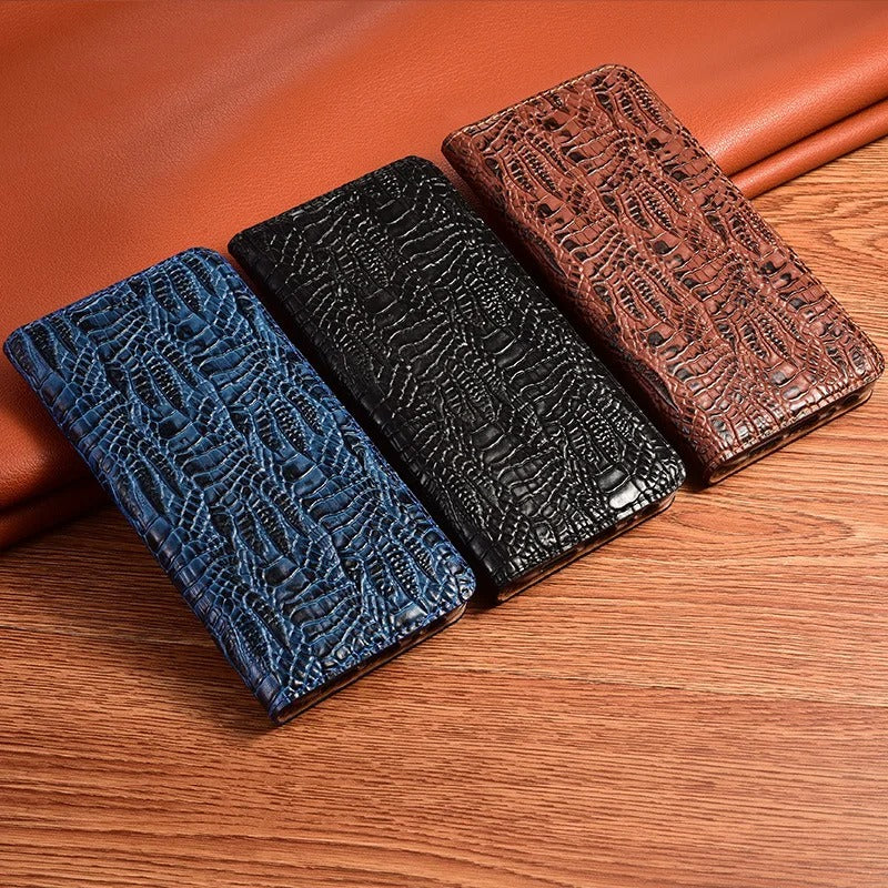Luxury iPhone Case — Crocodile Claw Genuine Leather Flip Cover with Card Pocket, Non-Slip Full-Protection Design for iPhone 17 Pro Max, 17 Air & 16 Pro Max