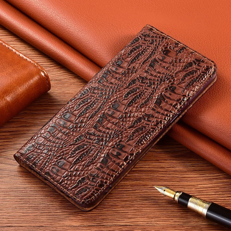 Luxury iPhone Case — Crocodile Claw Genuine Leather Flip Cover with Card Pocket, Non-Slip Full-Protection Design for iPhone 17 Pro Max, 17 Air & 16 Pro Max