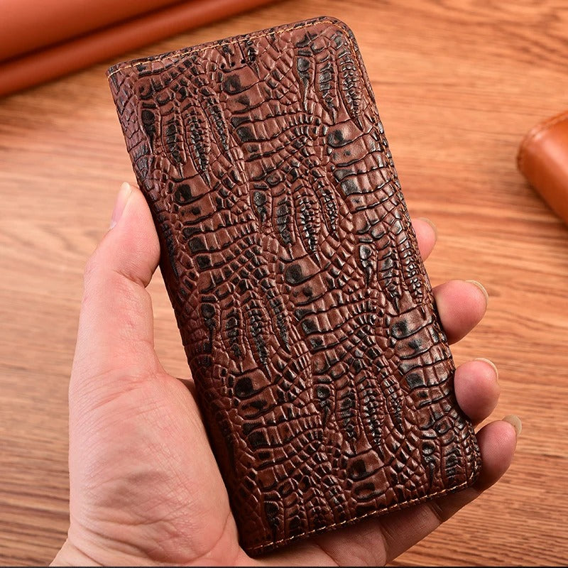 Luxury iPhone Case — Crocodile Claw Genuine Leather Flip Cover with Card Pocket, Non-Slip Full-Protection Design for iPhone 17 Pro Max, 17 Air & 16 Pro Max