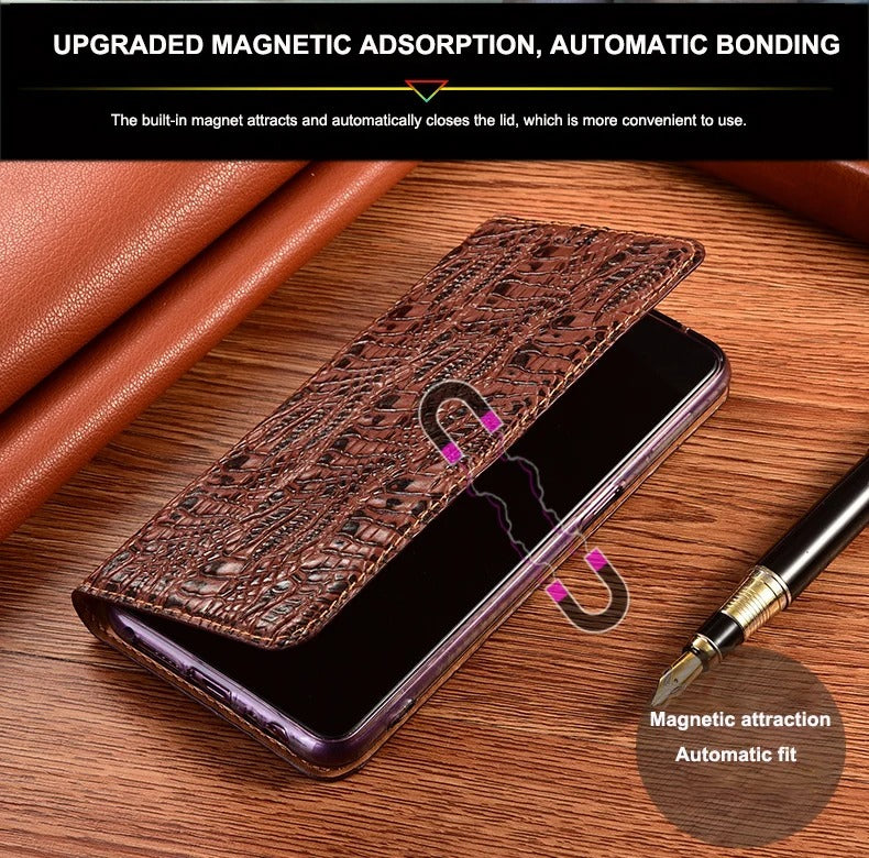 Luxury iPhone Case — Crocodile Claw Genuine Leather Flip Cover with Card Pocket, Non-Slip Full-Protection Design for iPhone 17 Pro Max, 17 Air & 16 Pro Max