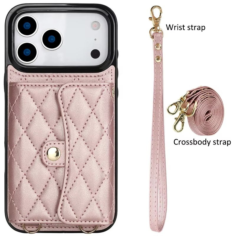 Luxury iPhone Case — Crossbody Leather Wallet Cover with Wrist & Shoulder Strap, Card & Coin Storage, Non-Slip Shockproof Design