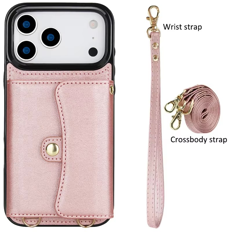 Luxury iPhone Case — Crossbody Leather Wallet Cover with Wrist & Shoulder Strap, Card & Coin Storage, Non-Slip Shockproof Design