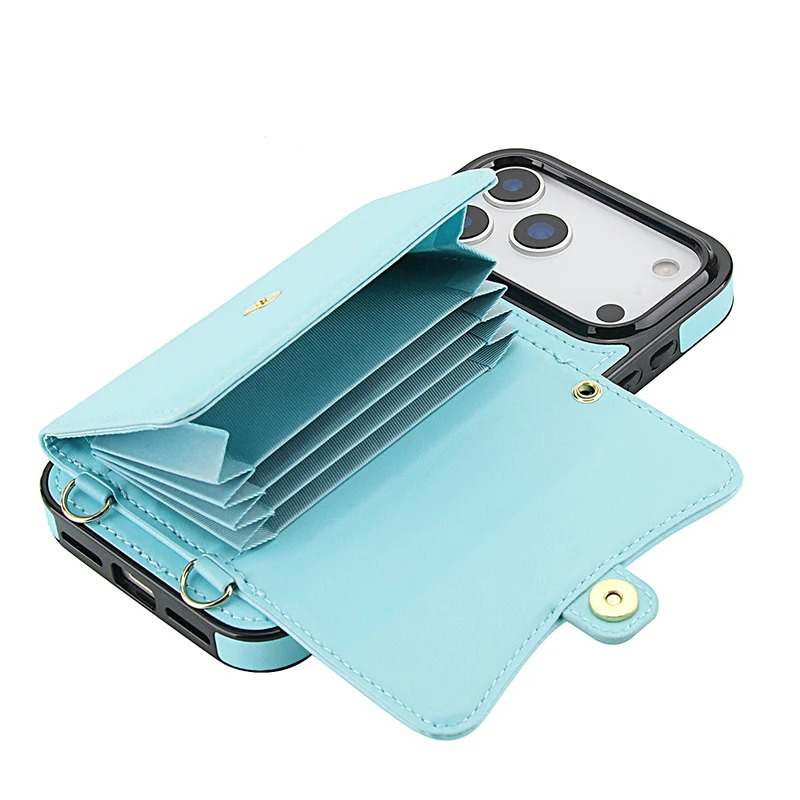 Luxury iPhone Case — Crossbody Leather Wallet Cover with Wrist & Shoulder Strap, Card & Coin Storage, Non-Slip Shockproof Design