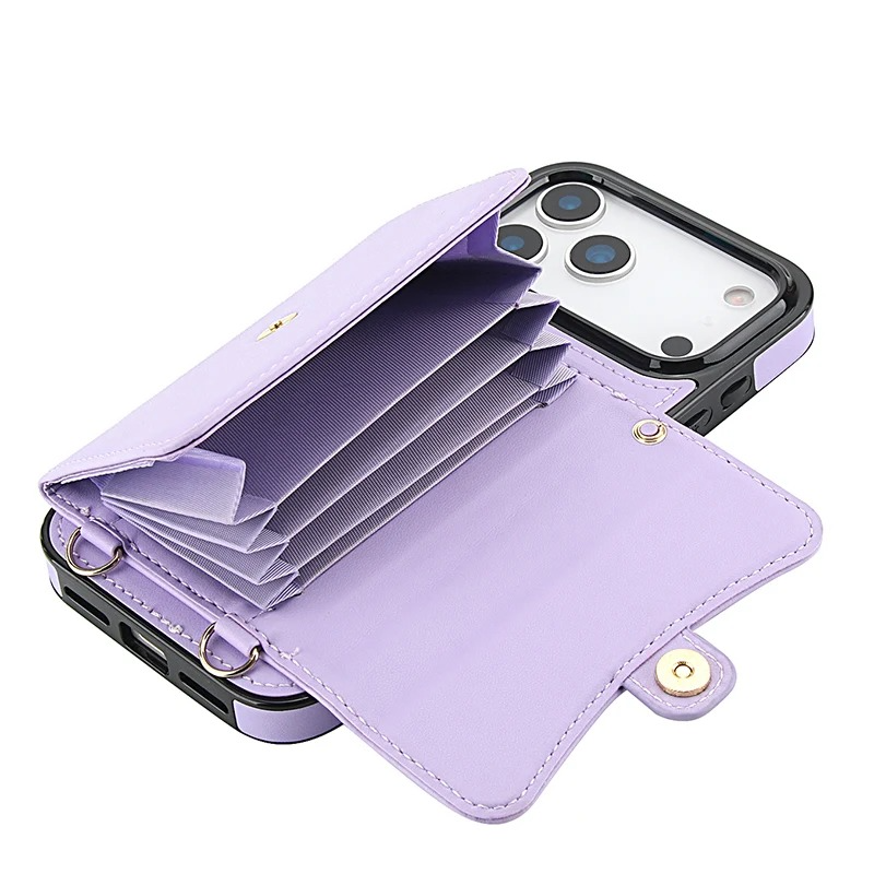 Luxury iPhone Case — Crossbody Leather Wallet Cover with Wrist & Shoulder Strap, Card & Coin Storage, Non-Slip Shockproof Design