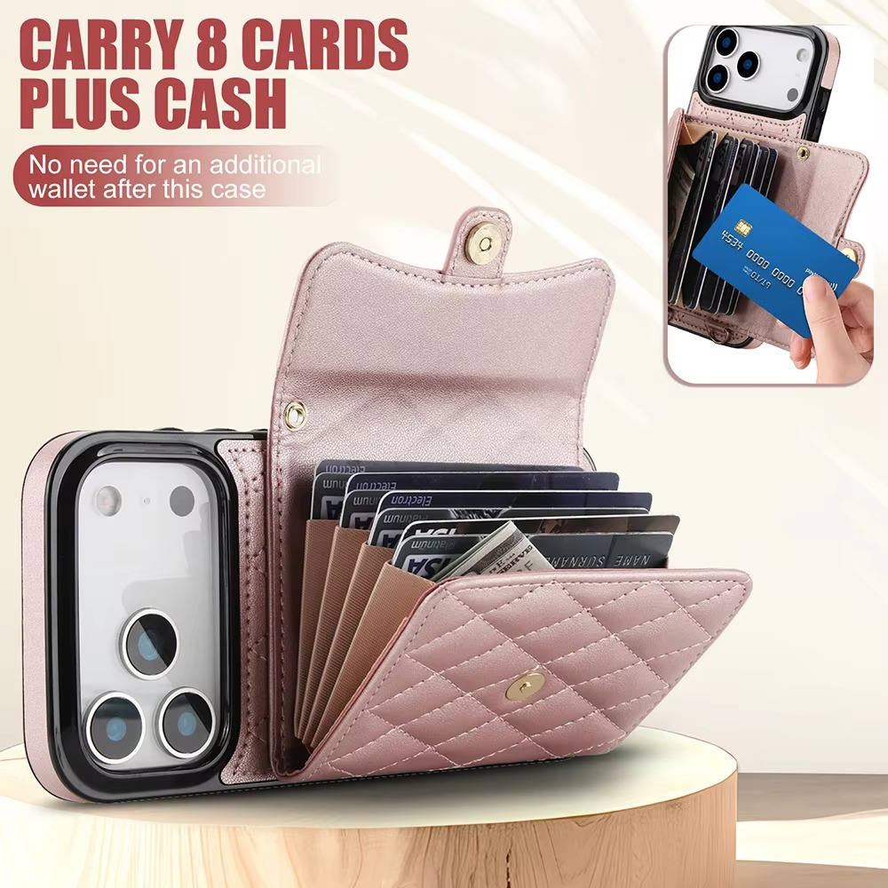 Luxury iPhone Case — Crossbody Leather Wallet Cover with Wrist & Shoulder Strap, Card & Coin Storage, Non-Slip Shockproof Design