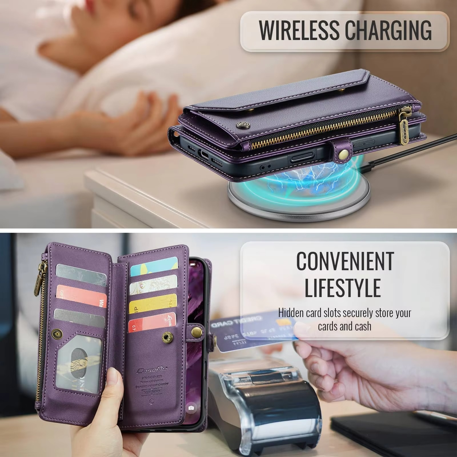 Luxury iPhone Case — Crossbody PU Leather Wallet Flip Cover with RFID Blocking, 7–10 Card Slots, Wristlet Strap & Shockproof Full-Body Protection