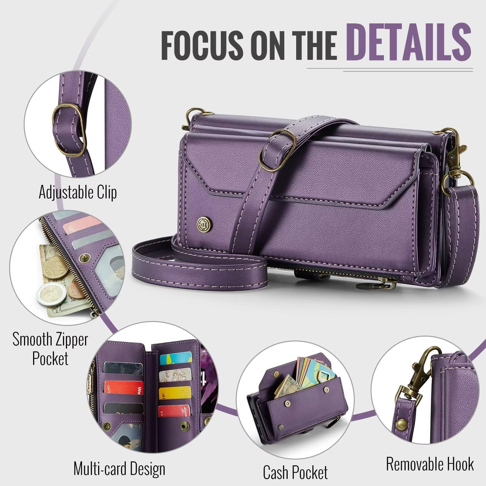 Luxury iPhone Case — Crossbody PU Leather Wallet Flip Cover with RFID Blocking, 7–10 Card Slots, Wristlet Strap & Shockproof Full-Body Protection