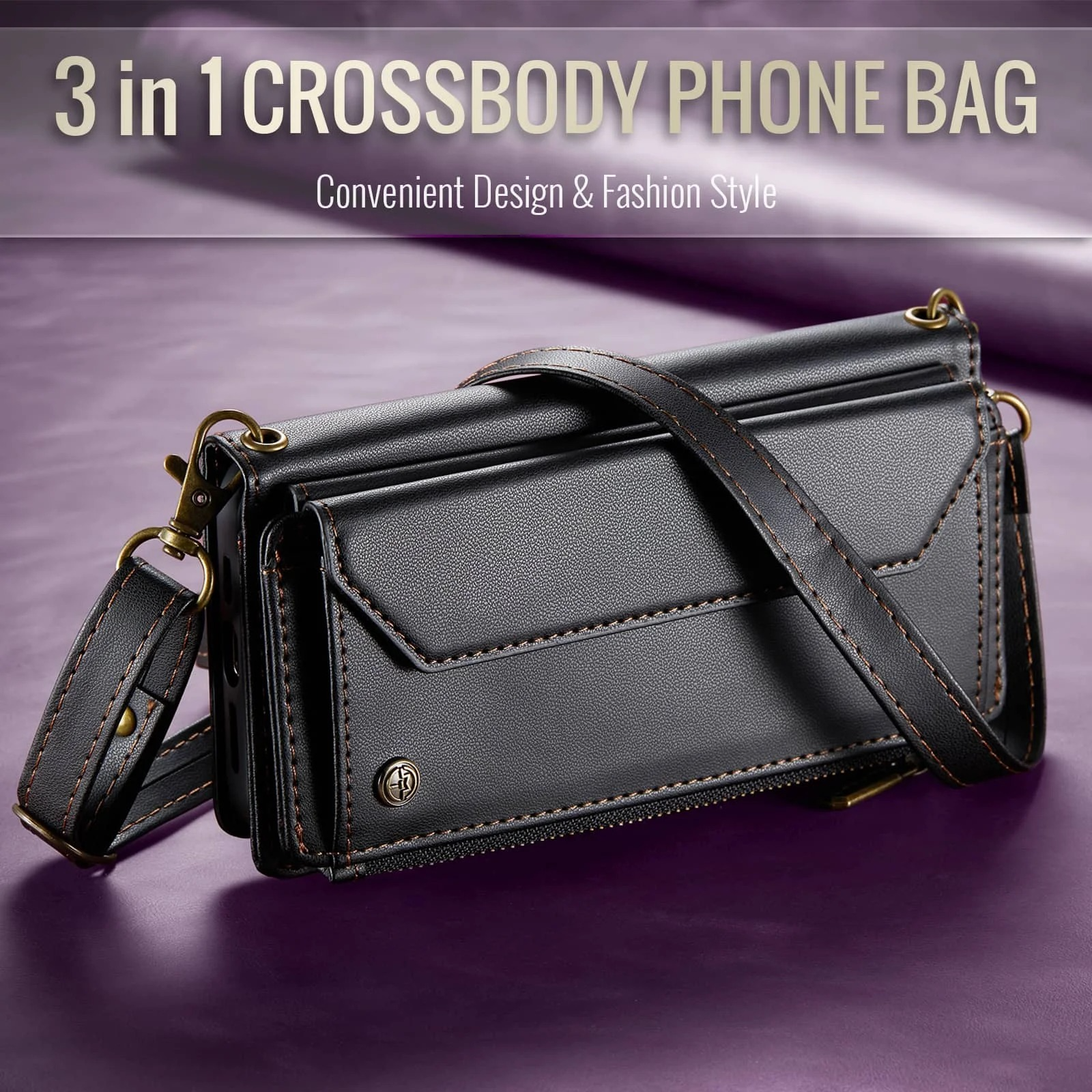 Luxury iPhone Case — Crossbody PU Leather Wallet Flip Cover with RFID Blocking, 7–10 Card Slots, Wristlet Strap & Shockproof Full-Body Protection