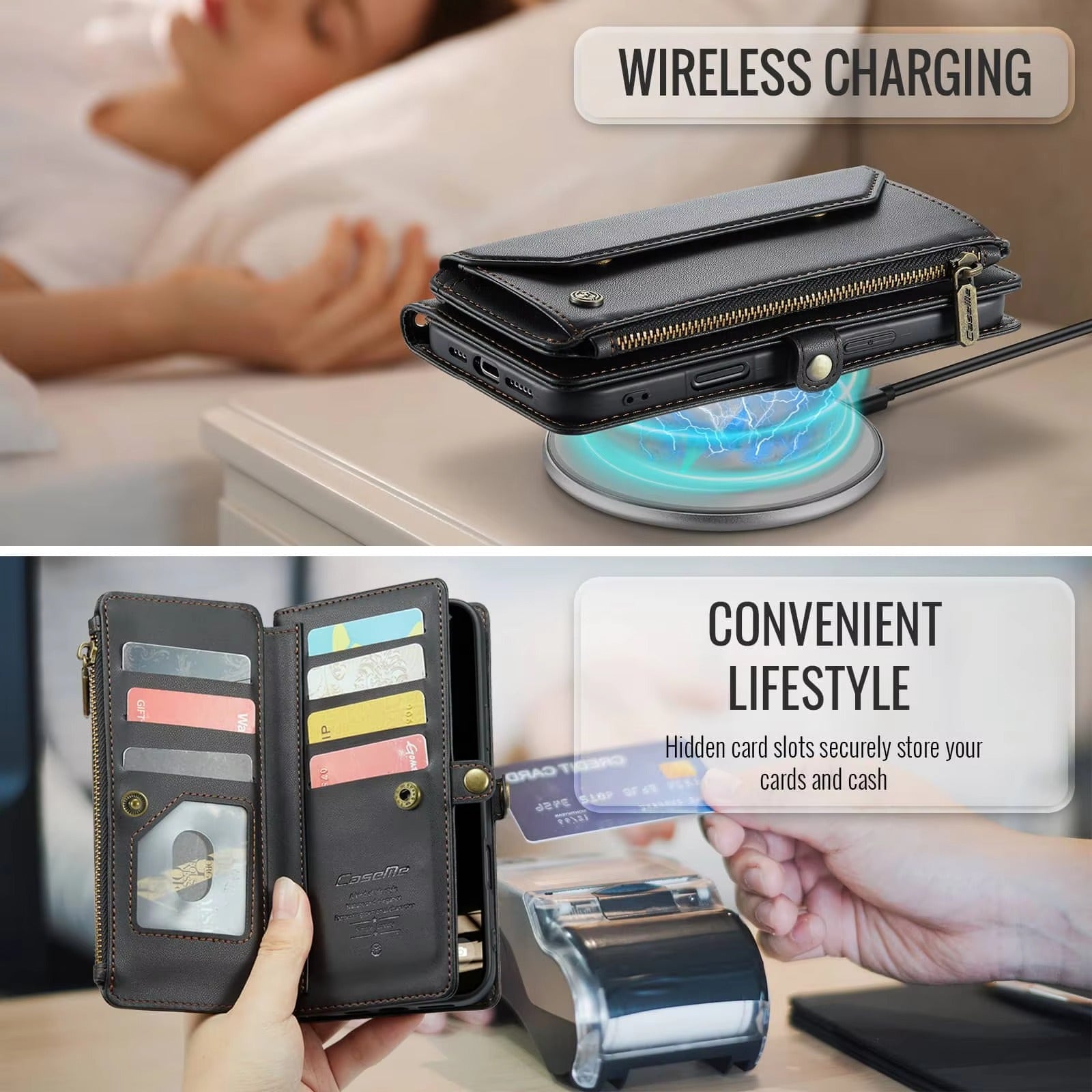 Luxury iPhone Case — Crossbody RFID-Blocking PU Leather Wallet Cover with 7–10 Card Holder, Wristlet & Shoulder Strap, Shockproof Soft Protective Design