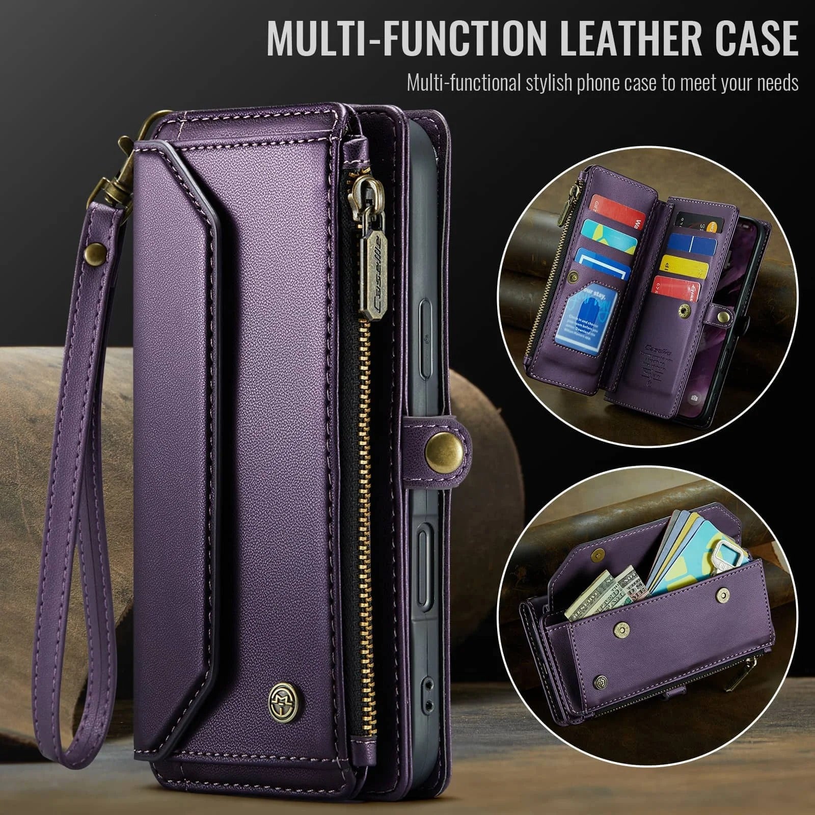 Luxury iPhone Case — Crossbody RFID-Blocking PU Leather Wallet Cover with 7–10 Card Holder, Wristlet & Shoulder Strap, Shockproof Soft Protective Design