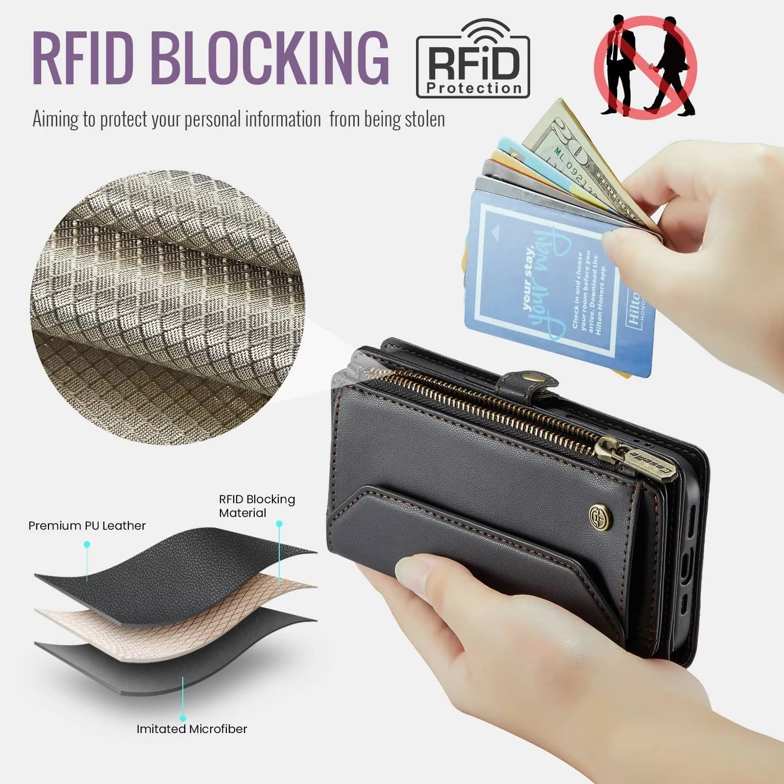 Luxury iPhone Case — Crossbody RFID-Blocking PU Leather Wallet Cover with 7–10 Card Holder, Wristlet & Shoulder Strap, Shockproof Soft Protective Design