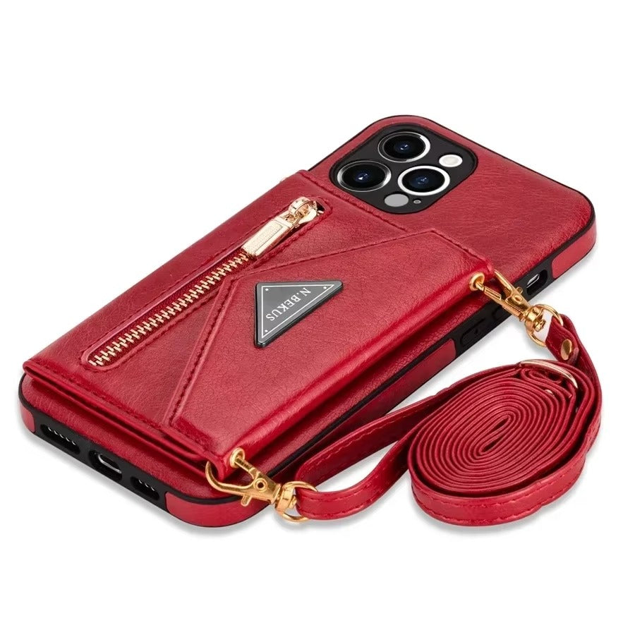 Luxury iPhone Case — Crossbody Wallet with Card Holder and Lanyard Strap, Shockproof Leather Cover, Anti-Fingerprint Full Access Design
