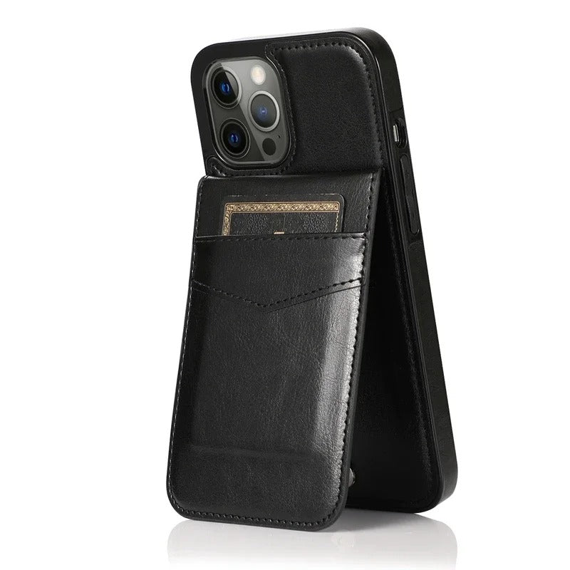 Luxury iPhone Case — Flip Stand Wallet with Card Holder, Retro Leather Cover, Shockproof Anti-Fingerprint Protection, Full Access Design
