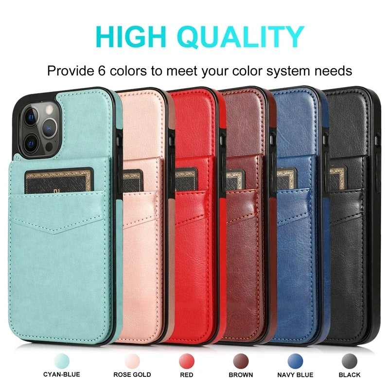 Luxury iPhone Case — Flip Stand Wallet with Card Holder, Retro Leather Cover, Shockproof Anti-Fingerprint Protection, Full Access Design