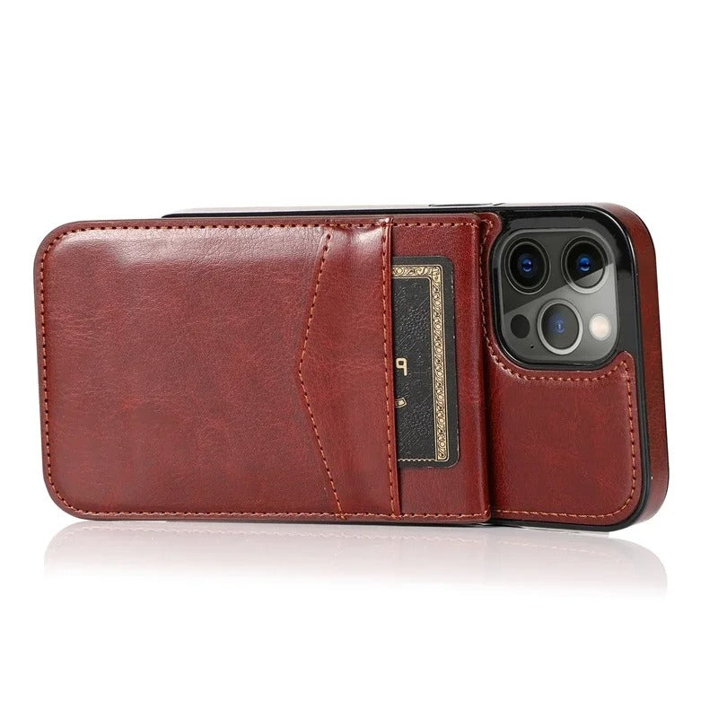Luxury iPhone Case — Flip Stand Wallet with Card Holder, Retro Leather Cover, Shockproof Anti-Fingerprint Protection, Full Access Design