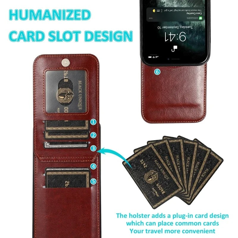 Luxury iPhone Case — Flip Stand Wallet with Card Holder, Retro Leather Cover, Shockproof Anti-Fingerprint Protection, Full Access Design