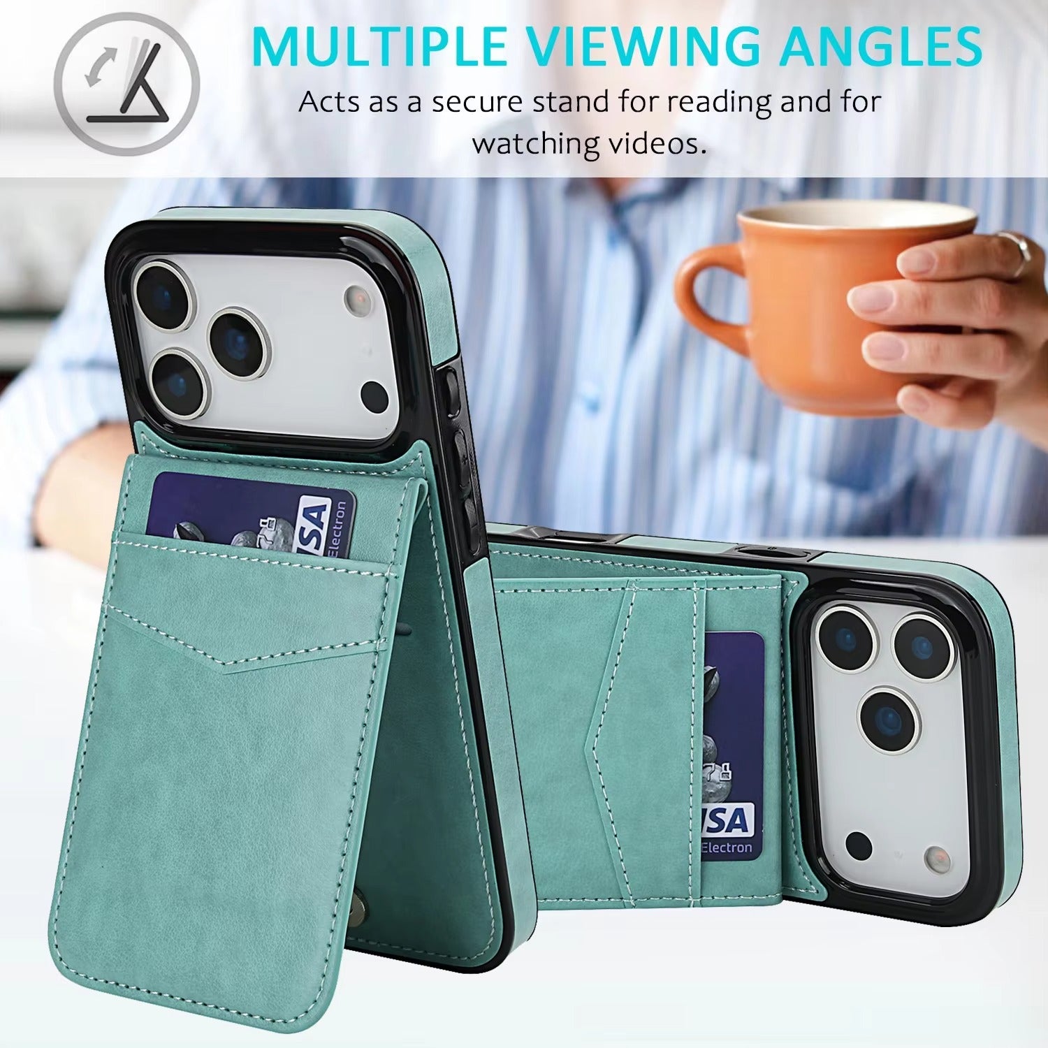 Luxury iPhone Case — Flip Stand Wallet with Card Holder, Retro Leather Cover, Shockproof Anti-Fingerprint Protection, Full Access Design